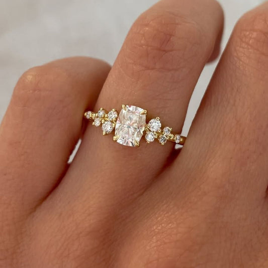 2.5 CT Oval Cut Engagement Ring, Floral Cluster Gold Ring, Vintage Style Diamond Ring, Bridal Ring for Her