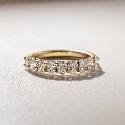 1.41 CT Classic Oval Diamond Anniversary Ring in Delicate Gold Band For Women