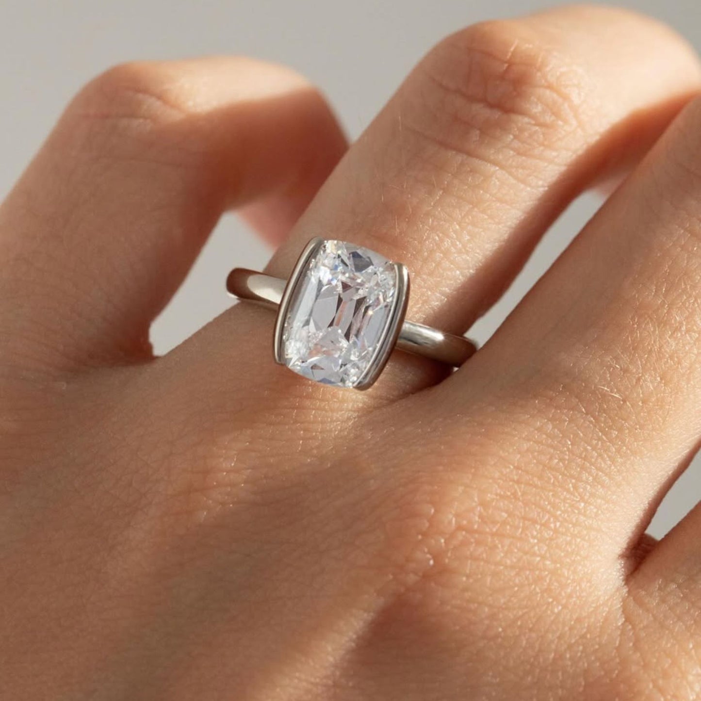 3.05 CT Elongated Cushion Solitaire Engagement Ring in Classic Half Bezel Setting Elegant Bridal Jewelry Gift for Women