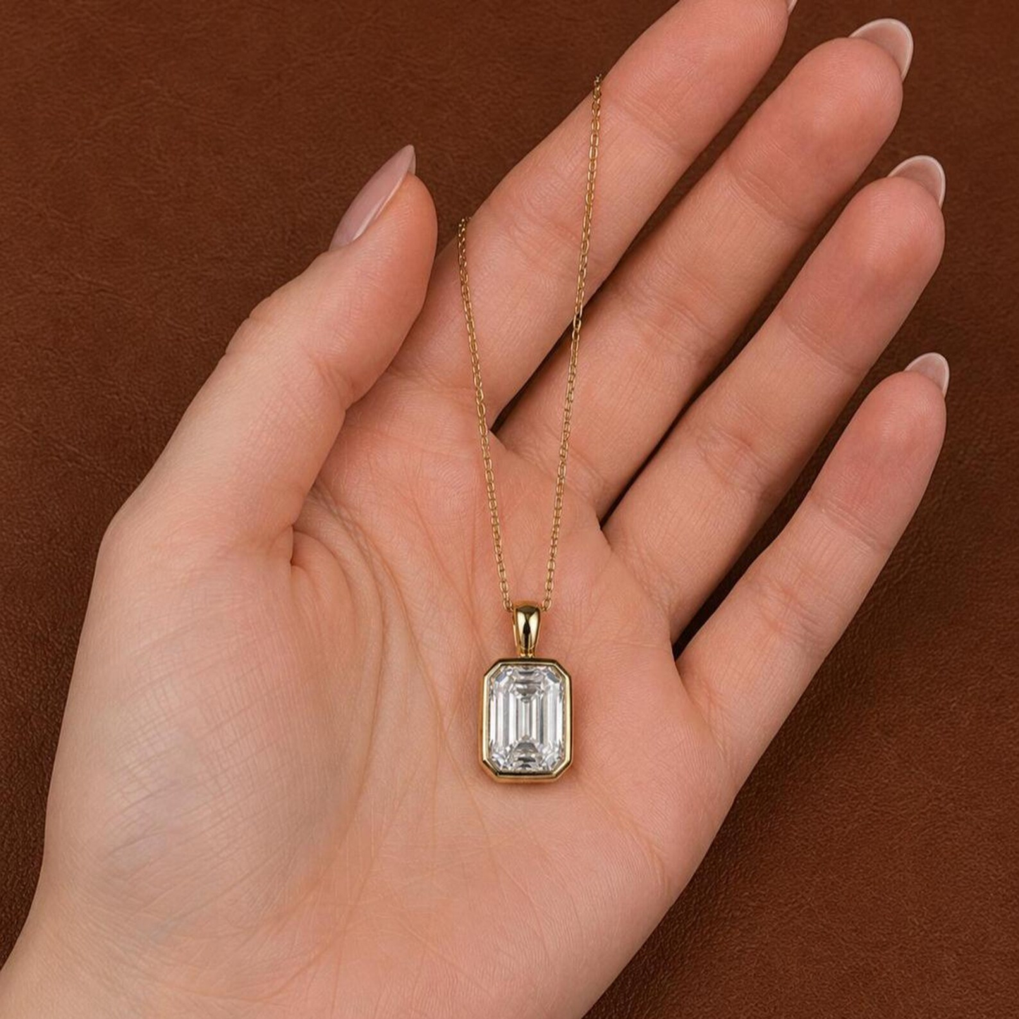 Emerald Cut Bezel Pendant Necklace