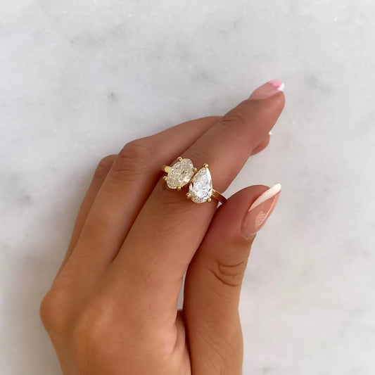 3.32 CTW Oval & Pear Toi Et Moi Ring, Two Stone Engagement Ring