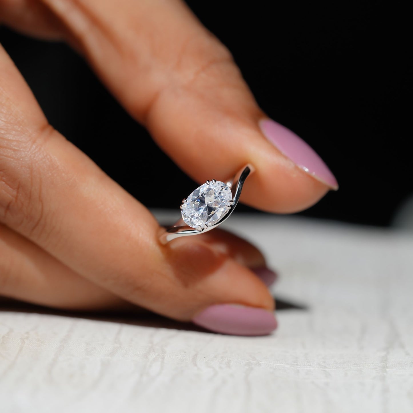 Pinky Finger Ring, East West Oval Diamond Ring 2.17 CT Double Prong Setting