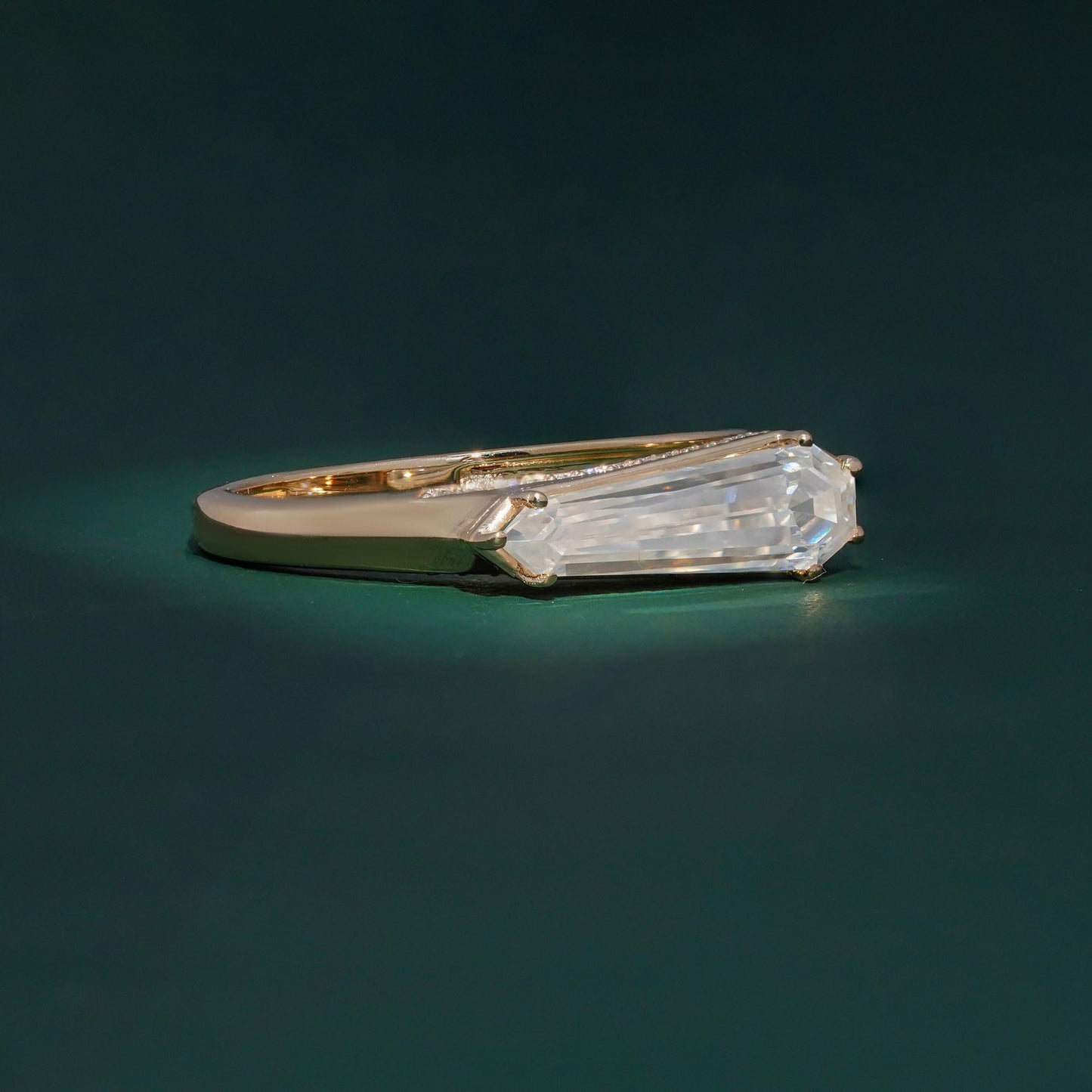 East to West Shield 2.12CT Baguette  Ring Unique Geometric Step Cut Statement Ring