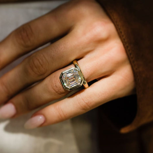 Asscher Cut Engagement Ring, Bezel Set Solitaire Ring, Minimalist Wedding Ring, Gift For Her