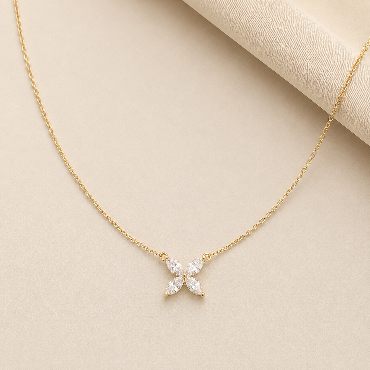 Marquise Cut Necklace, Flower Pendant Necklace, Floral Diamond Necklace, Gold Necklace, Bridesmaid Gift