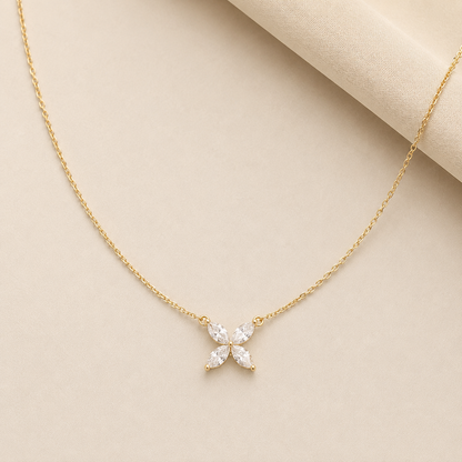 Marquise Cut Necklace, Flower Pendant Necklace, Floral Diamond Necklace, Gold Necklace, Bridesmaid Gift