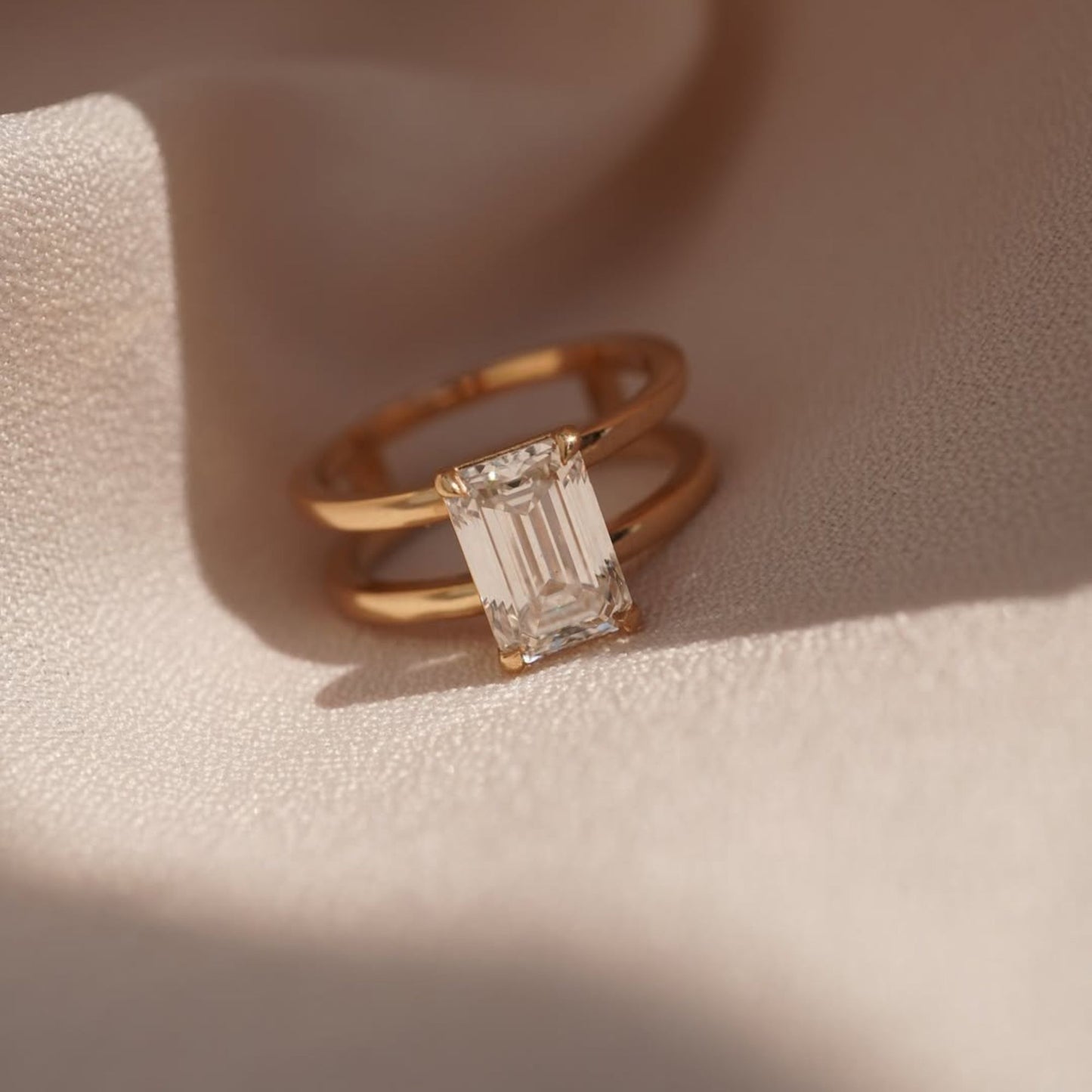 3 CT Emerald Cut Anniversary Ring, Minimalist Solitaire Ring, Dainty Solid Gold Wedding Ring for Her