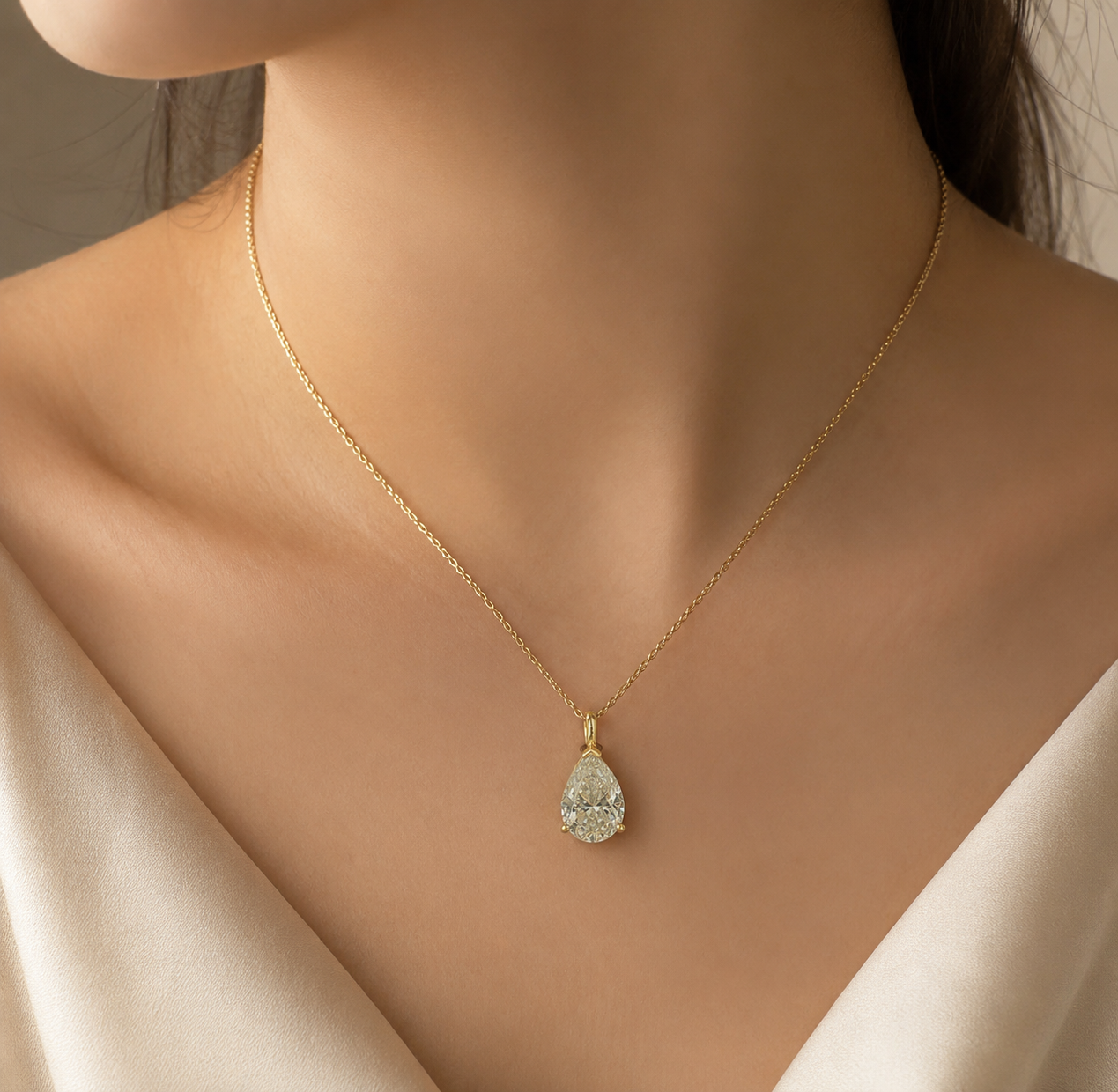 4.01 CT Pear Cut Necklace, Solitaire Pendant Necklace