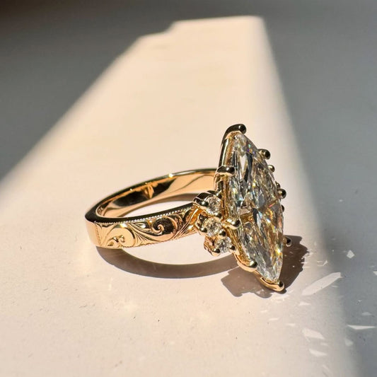 3 CT Marquise Diamond Engagement Ring , Dainty Gold Cluster Ring , Gift For Her