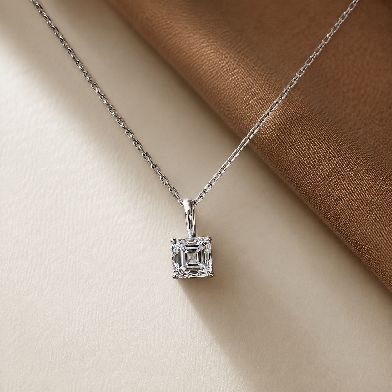 4.01 CT Asscher Cut Pendant Necklace, Solitaire Diamond Necklace, Minimalist Pendant, 925 Silver Gift for Her