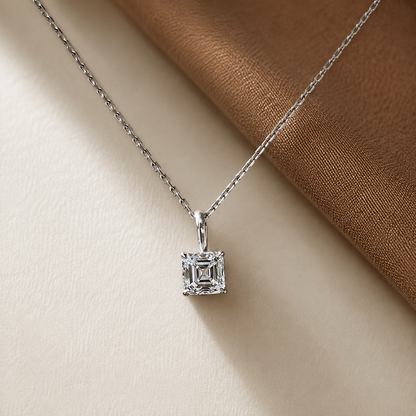 4.01 CT Asscher Cut Pendant Necklace, Solitaire Diamond Necklace, Minimalist Pendant, 925 Silver Gift for Her