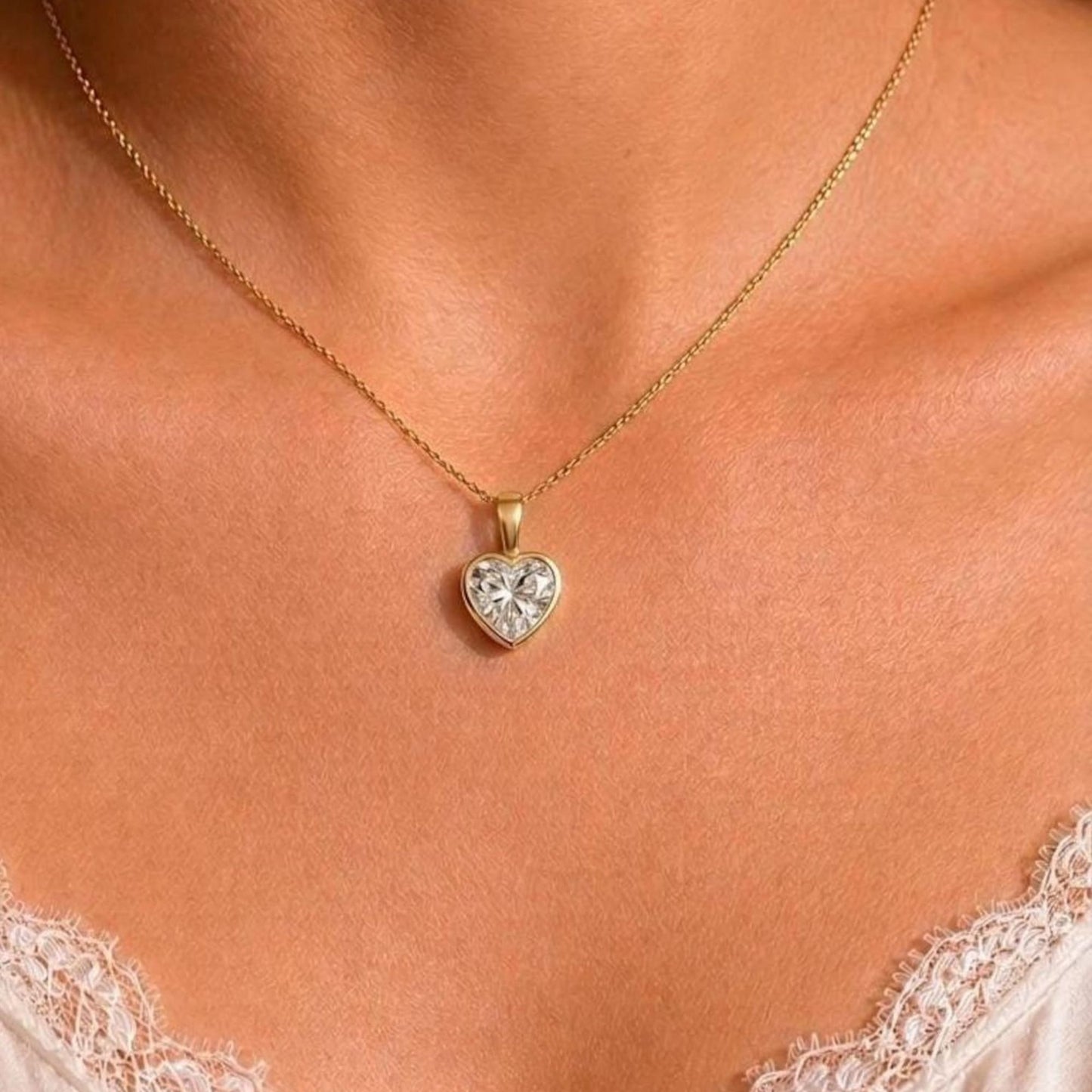 Heart Cut Bezel Pendant Necklace