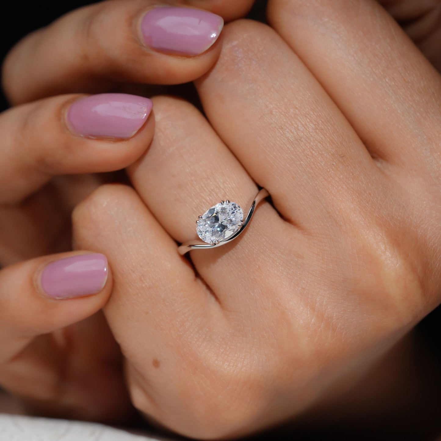 Pinky Finger Ring, East West Oval Diamond Ring 2.17 CT Double Prong Setting