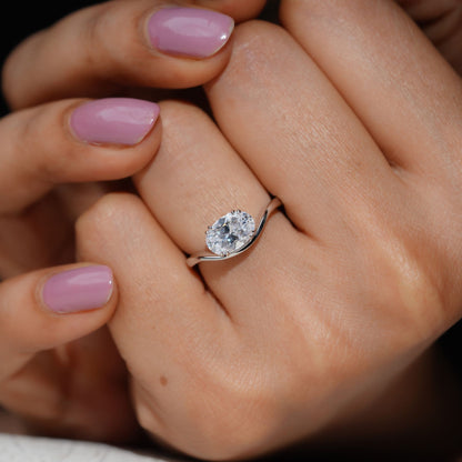 Pinky Finger Ring, East West Oval Diamond Ring 2.17 CT Double Prong Setting