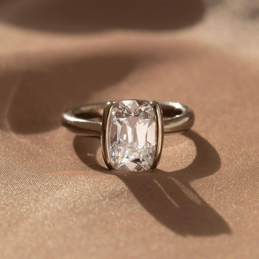 3.05 CT Elongated Cushion Solitaire Engagement Ring in Classic Half Bezel Setting Elegant Bridal Jewelry Gift for Women