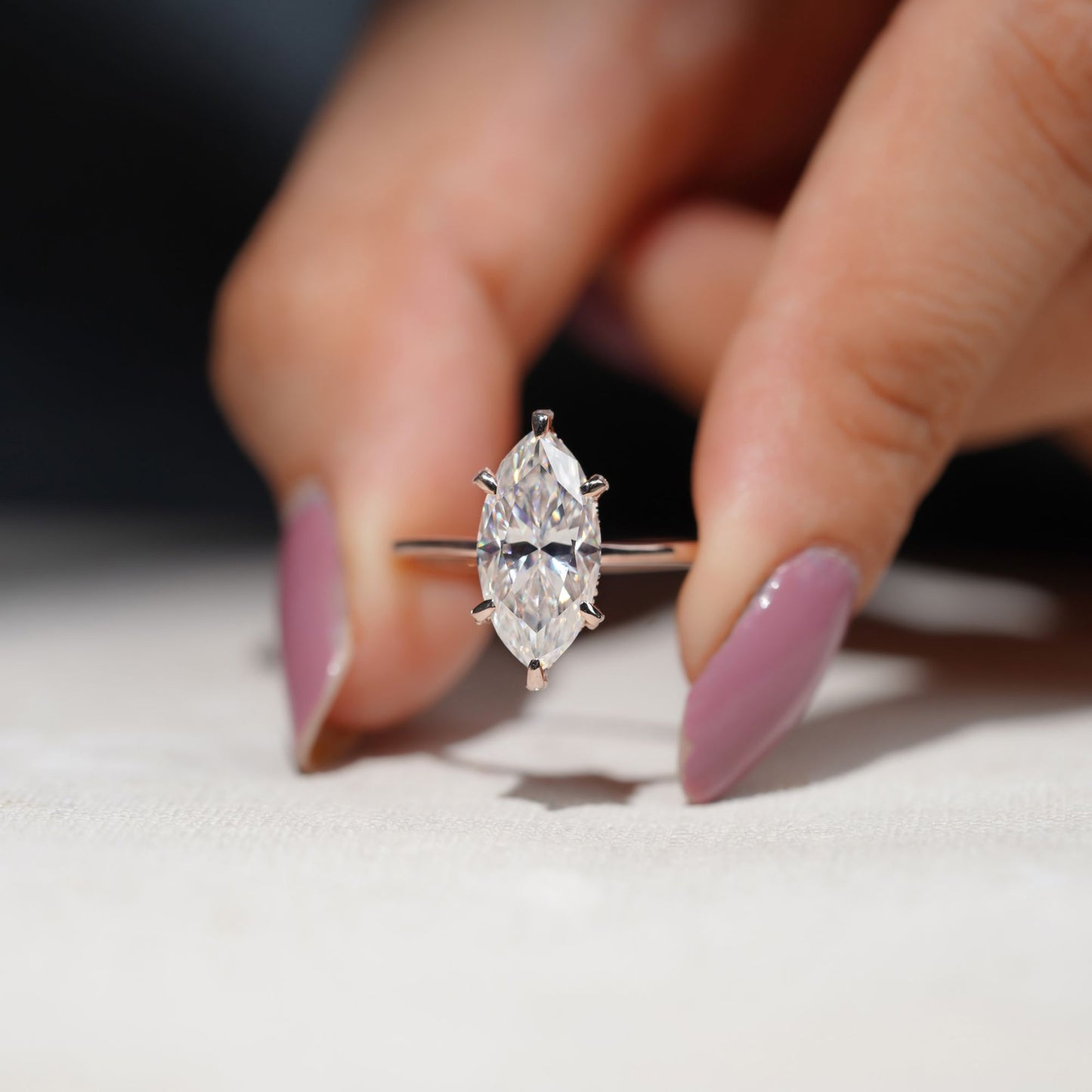 3.18 CT Marquise Cut Hidden Halo Engagement Ring Six Prong Solitaire Wedding Ring