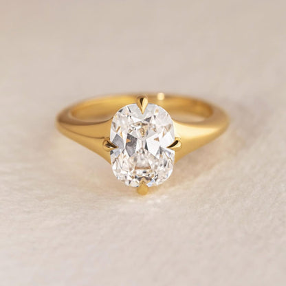 Elongated Cushion Cut Engagement Ring, Thick Band With Classic Four Prong Solitaire Wedding Ring For Women
