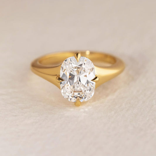 Elongated Cushion Cut Engagement Ring, Thick Band With Classic Four Prong Solitaire Wedding Ring For Women