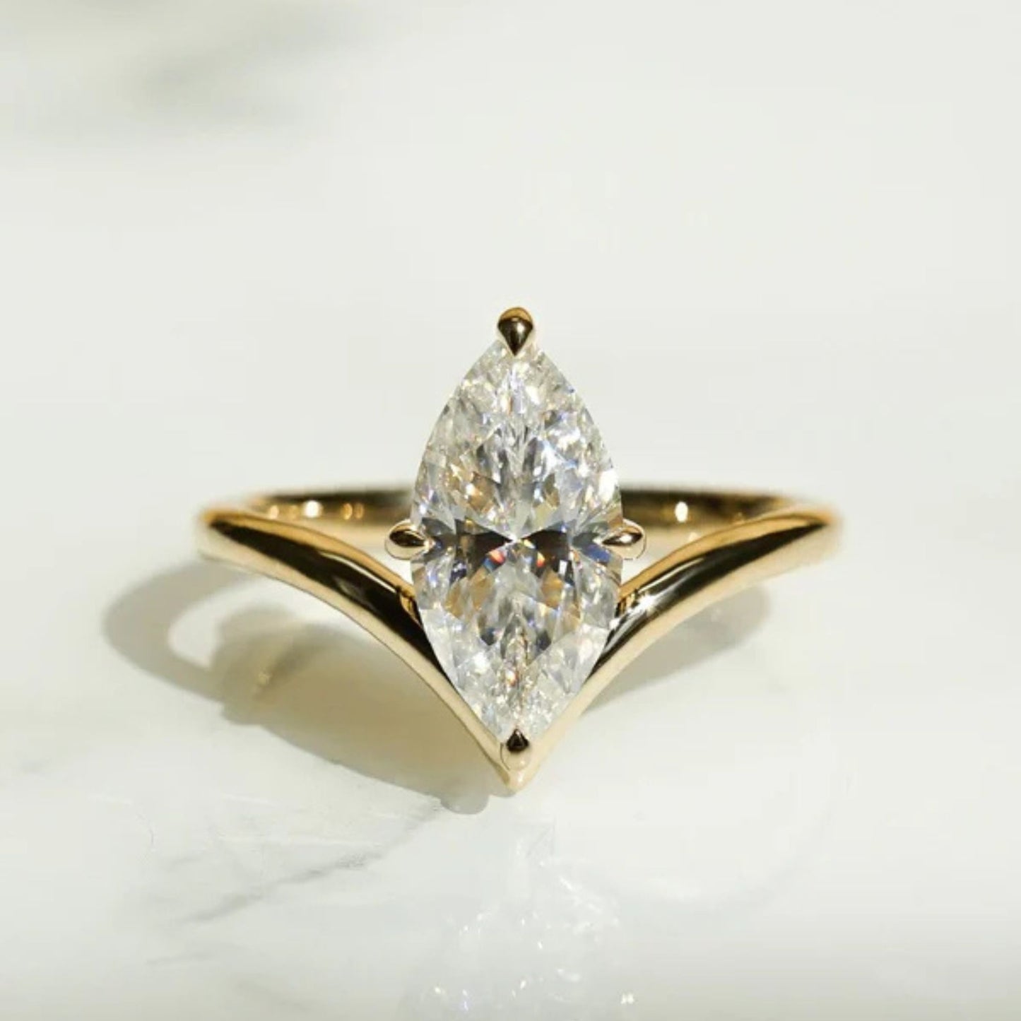 3.45 CT Marquise Cut Promise Ring Featuring With A Modern V-Shaped Band Design Statement Ring For Her