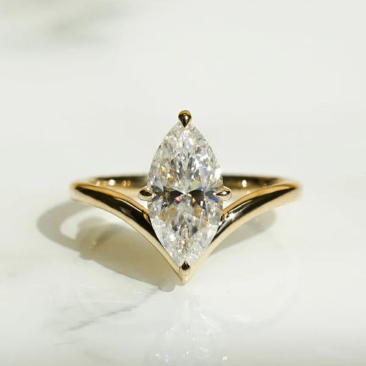 3.45 CT Marquise Cut Promise Ring Featuring With A Modern V-Shaped Band Design Statement Ring For Her