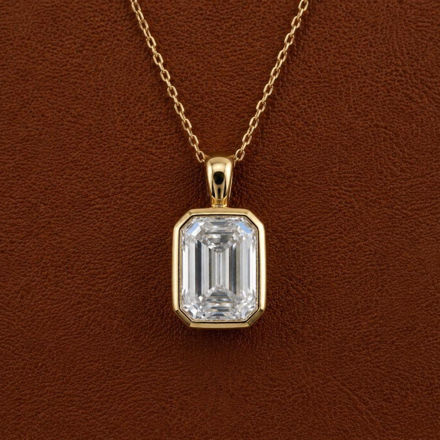 Emerald Cut Bezel Pendant Necklace