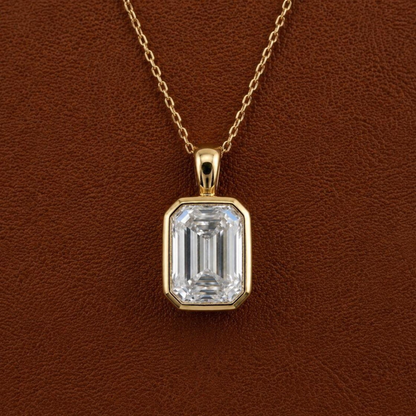 Emerald Cut Bezel Pendant Necklace