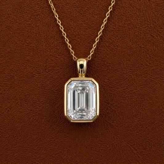 Emerald Cut Bezel Pendant Necklace