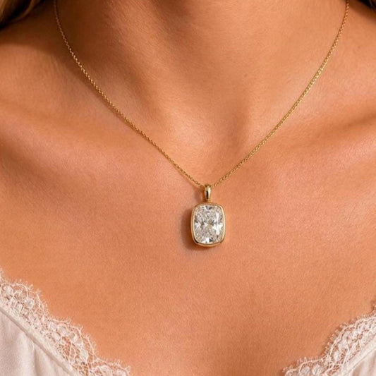 Elongated Cushion Cut Bezel Pendant Necklace