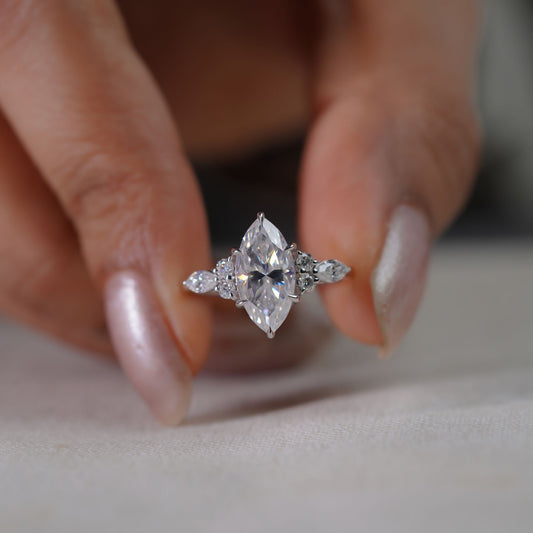 3.53 Ct Marquise Cut Engagement Ring, Marquise & Round Side Stone Ring, Wedding Ring For Women