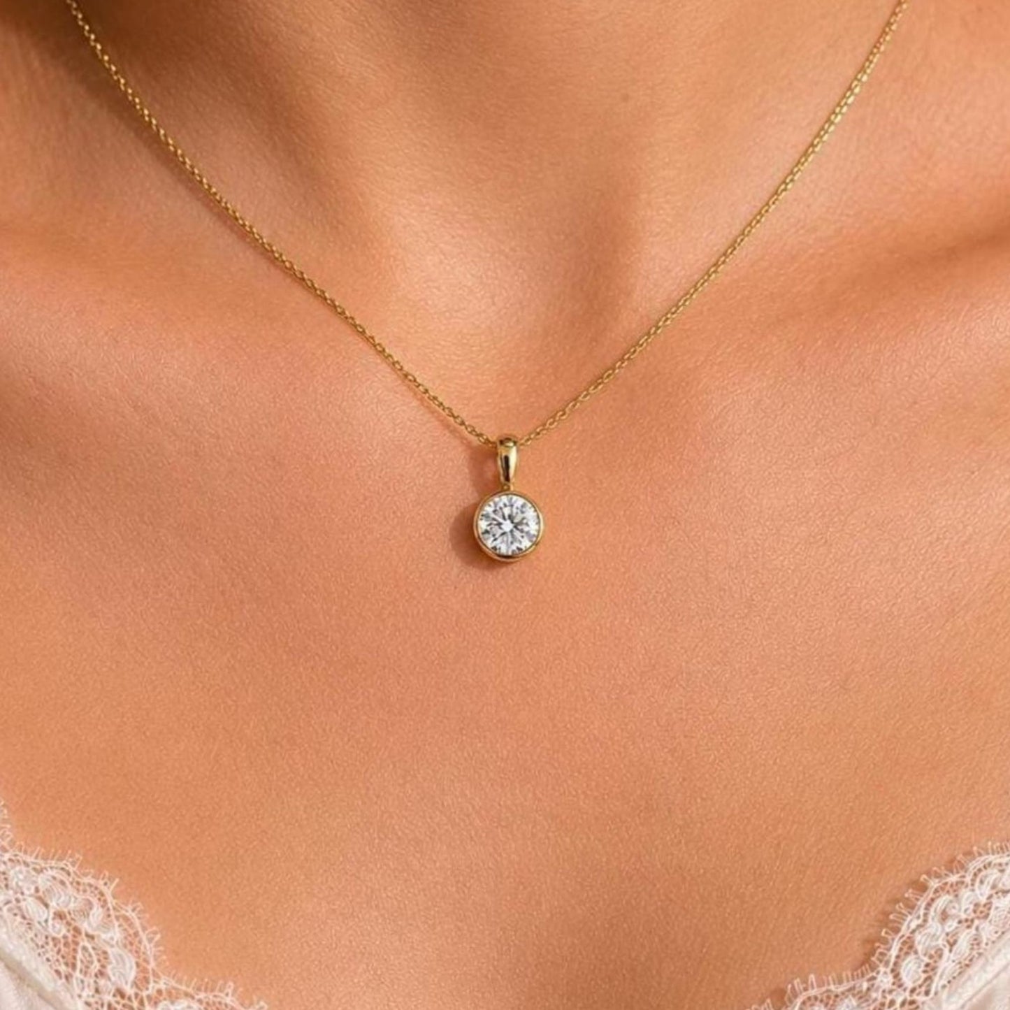 Round Cut Bezel Pendant Necklace