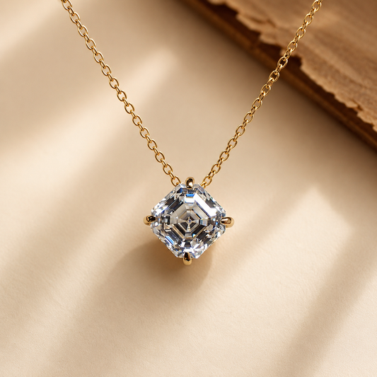 4.01 CT Asscher Cut Necklace, Solitaire Pendant Necklace
