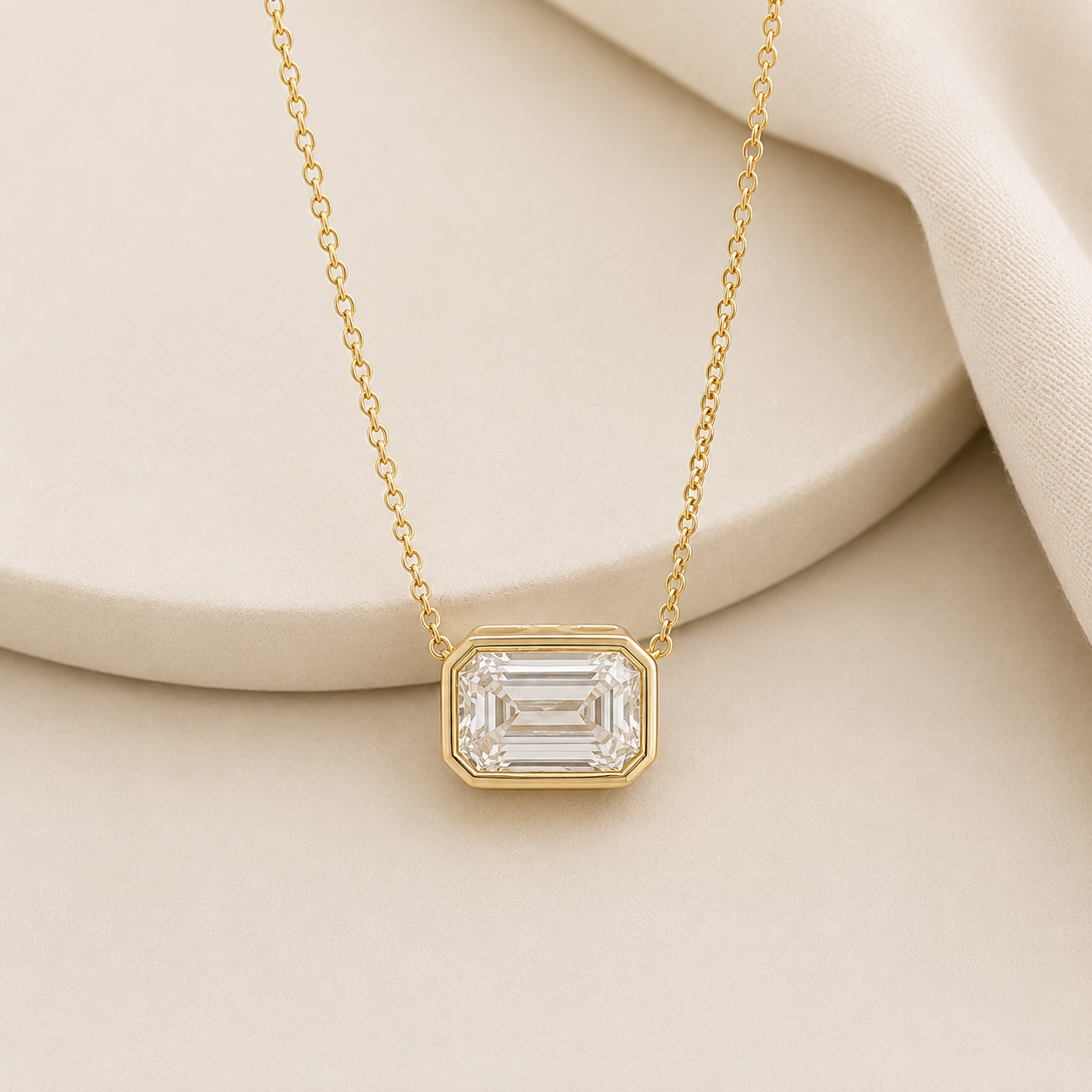 4.01 Ct Emerald Cut Diamond Necklace, Bezel Set Pendant Necklace, Solitaire Diamond Necklace