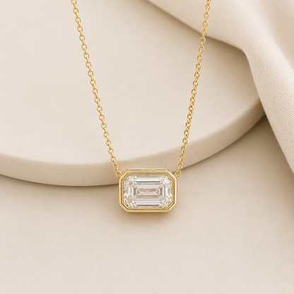 4.01 Ct Emerald Cut Diamond Necklace, Bezel Set Pendant Necklace, Solitaire Diamond Necklace