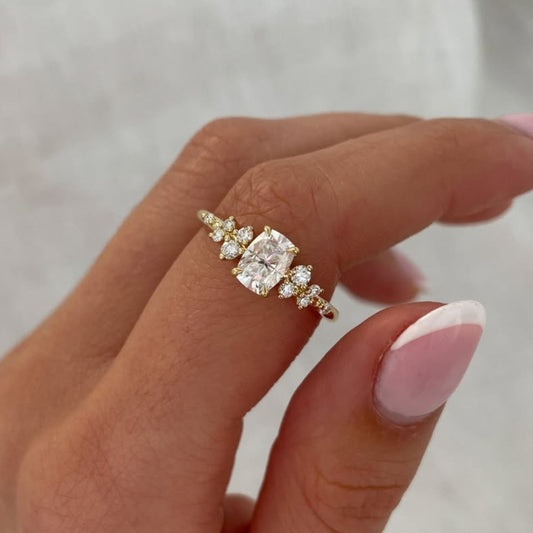 2.5 CT Oval Cut Engagement Ring, Floral Cluster Gold Ring, Vintage Style Diamond Ring, Bridal Ring for Her