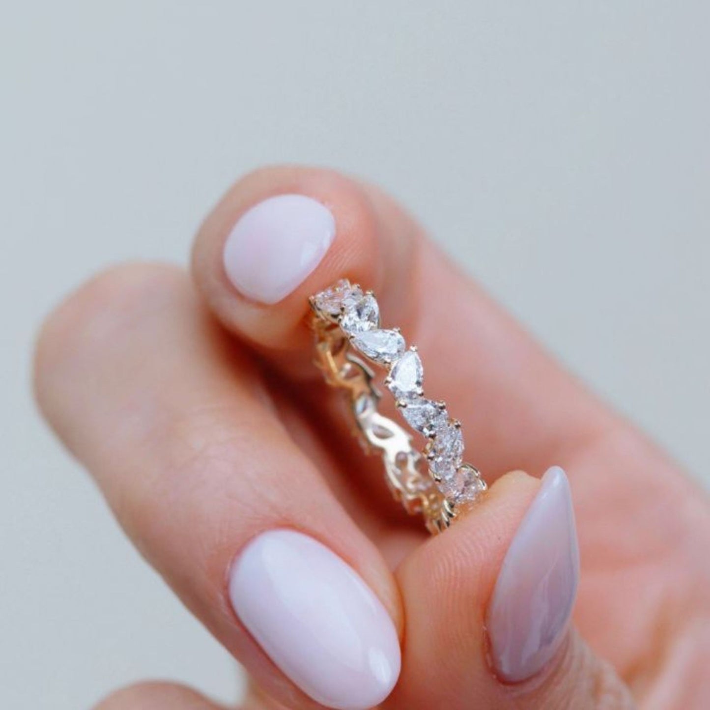 Minimalist Pear Cut Full Eternity Wedding Band