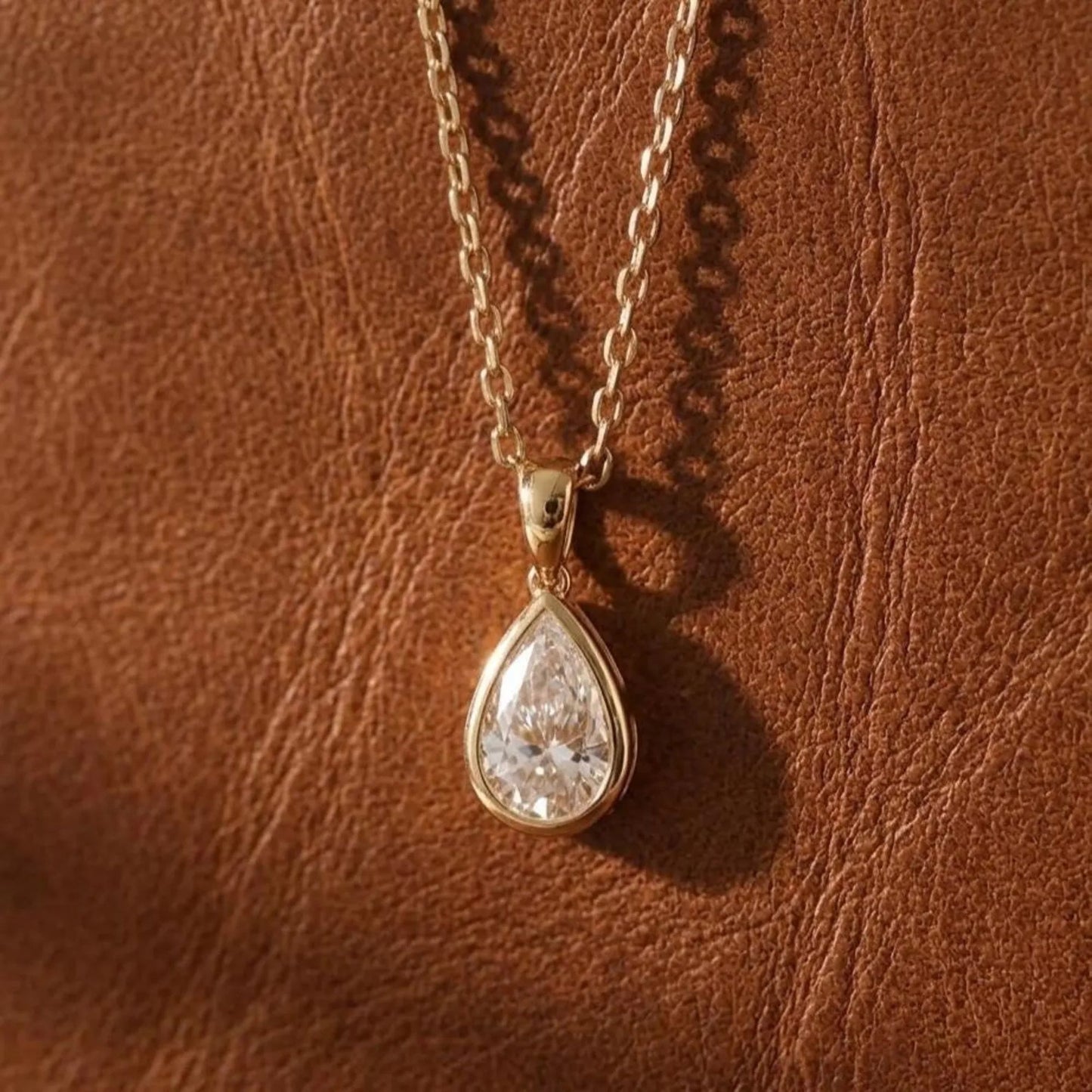 3.55 CT Pear Cut Bezel Pendant Necklace