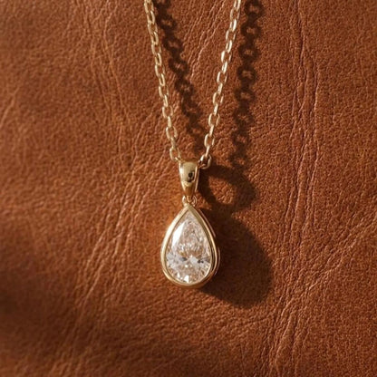 3.55 CT Pear Cut Bezel Pendant Necklace