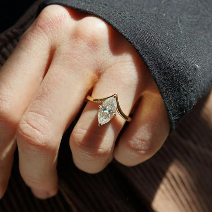 3.45 CT Marquise Cut Promise Ring Featuring With A Modern V-Shaped Band Design Statement Ring For Her