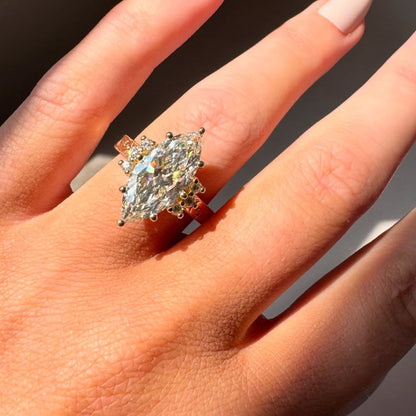 3 CT Marquise Diamond Engagement Ring , Dainty Gold Cluster Ring , Gift For Her