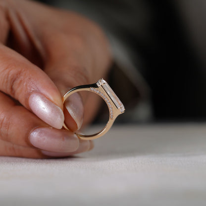 East to West Shield 2.12CT Baguette  Ring Unique Geometric Step Cut Statement Ring