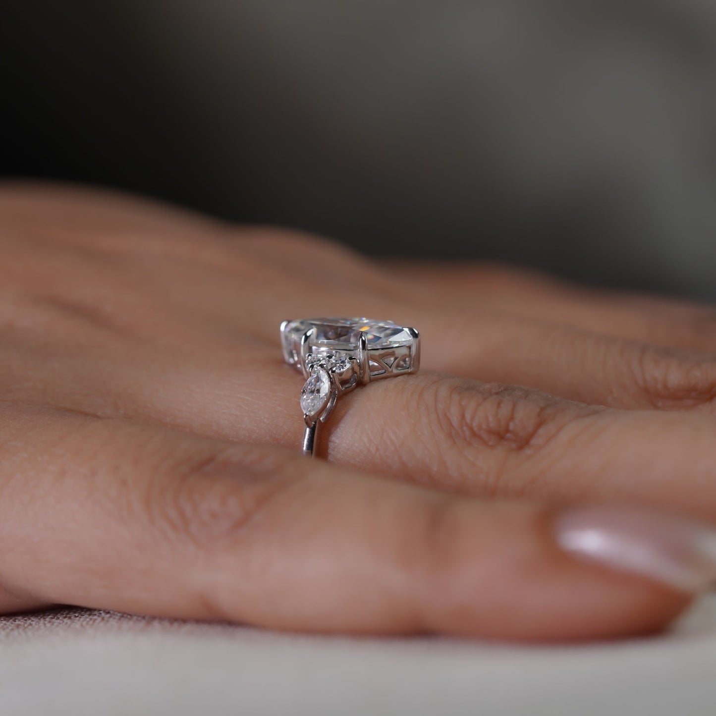 3.53 Ct Marquise Cut Engagement Ring, Marquise & Round Side Stone Ring, Wedding Ring For Women