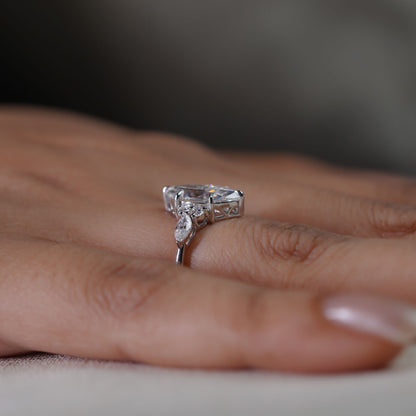 3.53 Ct Marquise Cut Engagement Ring, Marquise & Round Side Stone Ring, Wedding Ring For Women