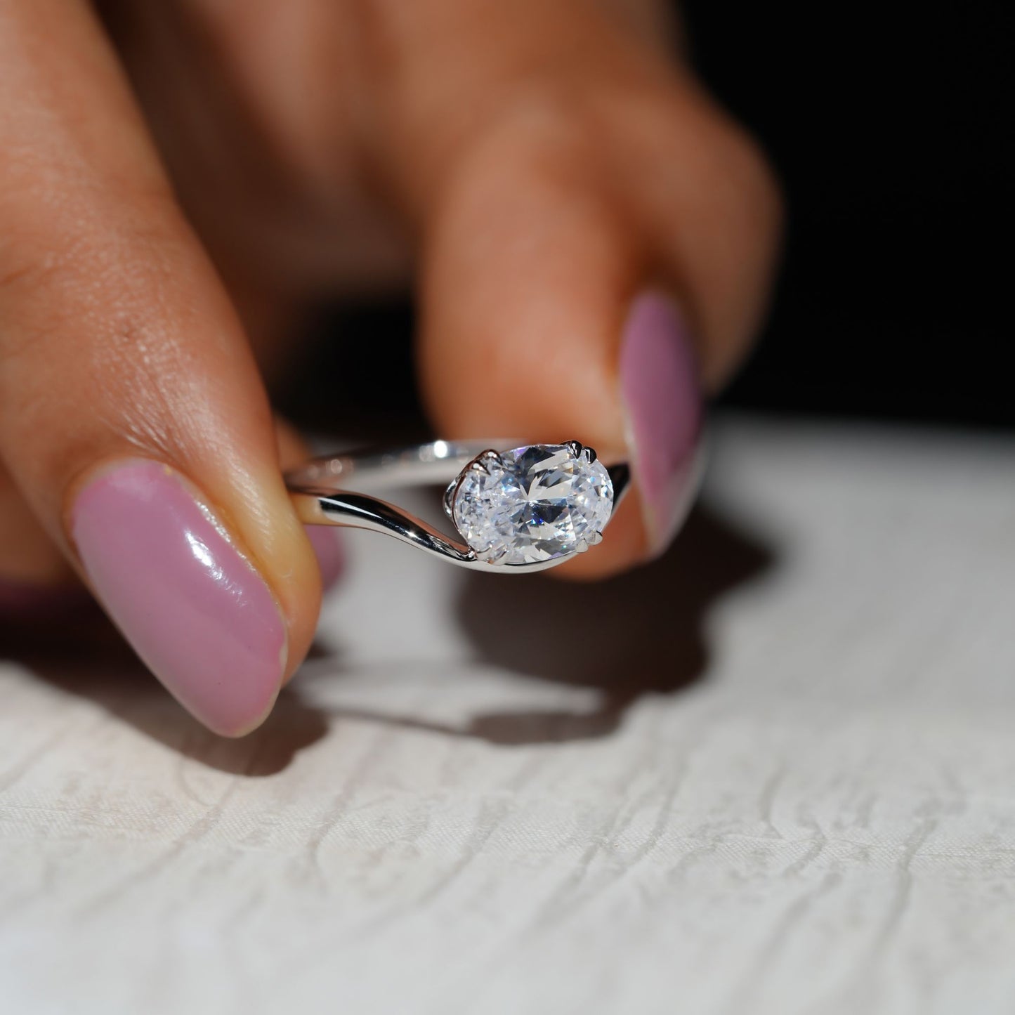 Pinky Finger Ring, East West Oval Diamond Ring 2.17 CT Double Prong Setting