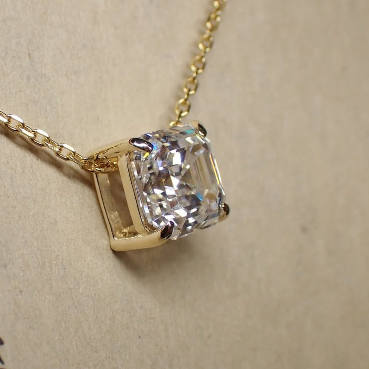 4.01 CT Asscher Cut Necklace, Solitaire Pendant Necklace,