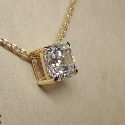 4.01 CT Asscher Cut Necklace, Solitaire Pendant Necklace,