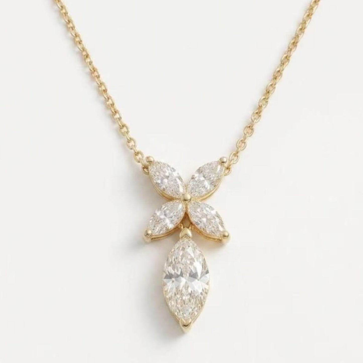 Marquise Floral Drop & Flower Pendant Necklace