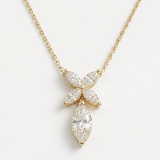 Marquise Floral Drop & Flower Pendant Necklace