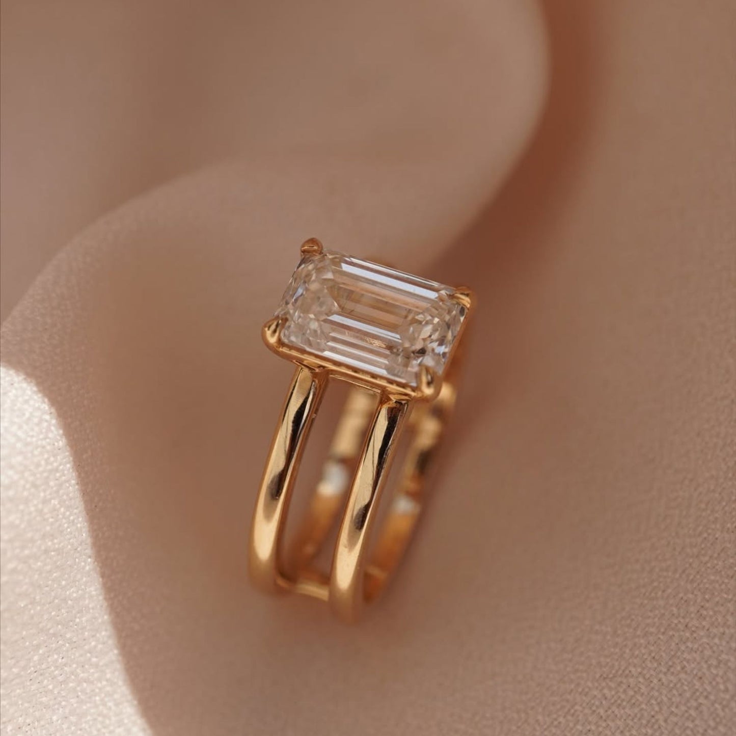 3 CT Emerald Cut Anniversary Ring, Minimalist Solitaire Ring, Dainty Solid Gold Wedding Ring for Her