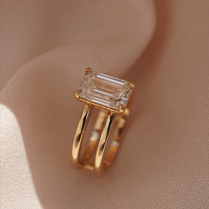 3 CT Emerald Cut Anniversary Ring, Minimalist Solitaire Ring, Dainty Solid Gold Wedding Ring for Her