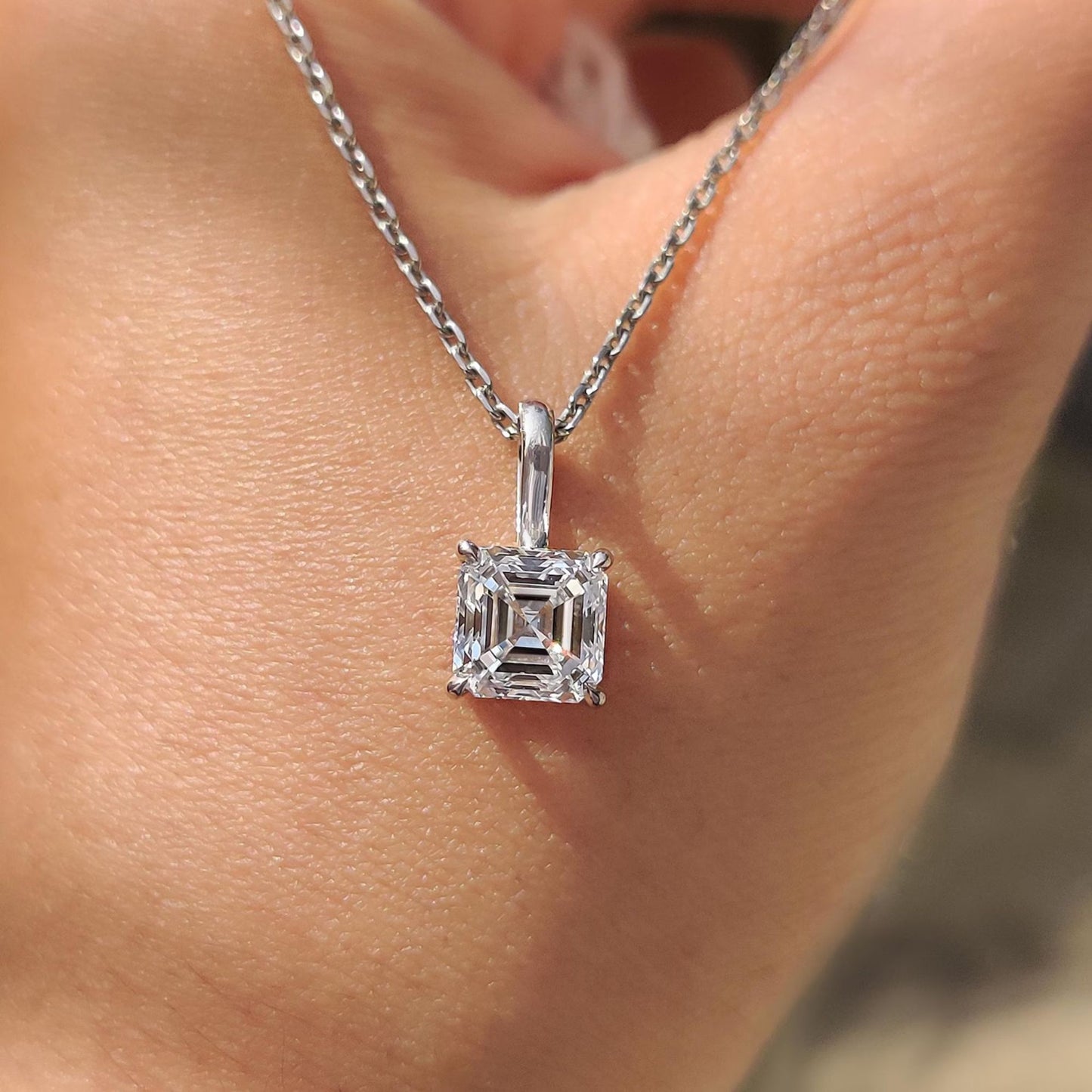 4.01 CT Asscher Cut Pendant Necklace, Solitaire Diamond Necklace, Minimalist Pendant, 925 Silver Gift for Her